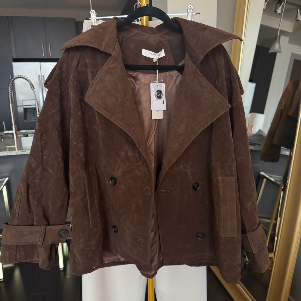 Lapel Loose Suede Jacket Dark Brown